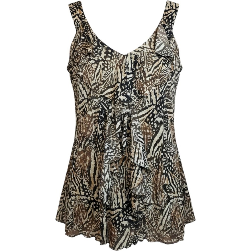 Avenue Womens Plus Size 22/24 Brown Butterfly Animal Print Ruffle V-Neck Blouse